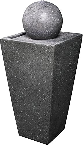 MDA Designs Osiris Outdoor Sphere and Column Water Feature LED Lit Self-Contained Garden and Patio Water Fountain