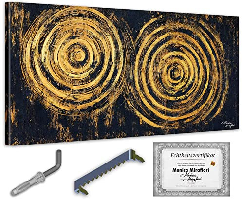 Monica Mirafiori I 100% HANDGEMALT I Gemälde Black & Gold 120x60cm | Gemälde Handgemalt | Acrylgemälde | Sehr Großes Acrylbild I Moderne Kunst I Kunstbilder