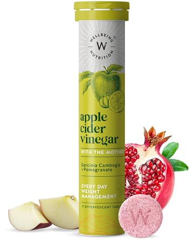 Wellbeing Nutrition Apple Cider Vinegar Effervescent Tablets | with Pomegranate & Garcinia Extract | Vegan | No Sugar | Natural Flavour | 17 Tablets