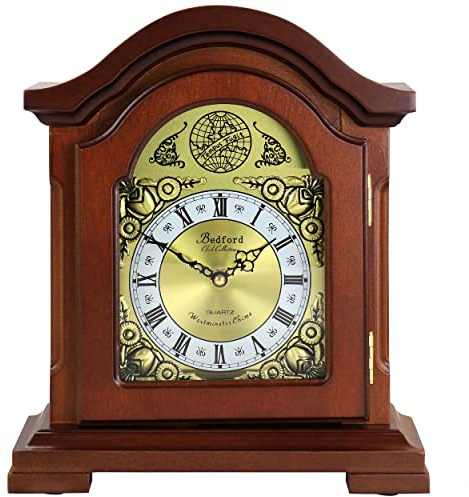 Bedford Clock Collection Redwood Mantel Clock with Chimes