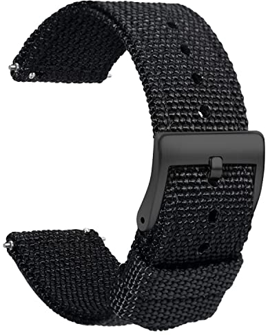 TStrap Nylon Uhrenarmband 20mm - NATO Stil Armband Weiches Schwarz Schnellverschluss Uhrband – Canvas Militär Uhrenarmbänder Herren und Damen – Smart Uhrenarmband - 18mm 20mm 22mm 24 mm