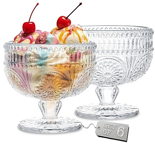 Kingrol 6 Pack Glass Dessert Bowls, 10 oz Mini Trifle Bowls, Glass Serving Bowls for Ice Cream, Fruit, Pudding, Snack, Cereal, Nuts