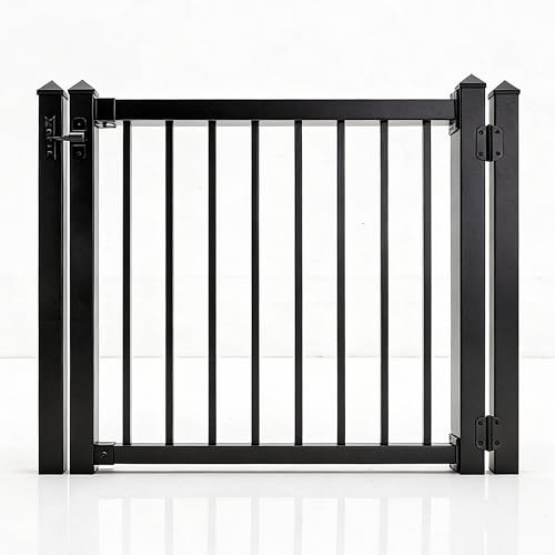 Gate Kit (1-1/2 pickets, Black) Aluminum Deck Gate Kit – Build-to-Fit Hardware-Mounted Gate for Deck/Patio – Fits Openings Up to 48 Wide – Hinges & Latch Included (42 H)