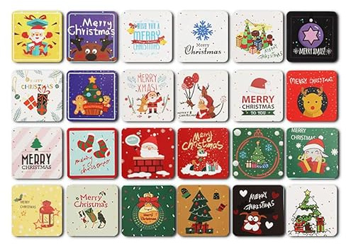 TOYMIS 24pcs Mini Cartes de Voeux de Noël avec Enveloppes, 7,6 x 7,6 cm Carte de Joyeux Noël avec Enveloppe Couleurs du Festival Carte de Noël Pliées pour les Enfants la Famille les Amis
