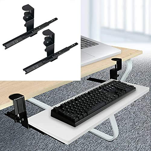 Tastatur-Klemmschienen-Set, robuste Metall-Tastaturschieber-Befestigung, unter dem Schreibtisch, ausziehbare Schiebeschiene mit C-Klemmhalterungssystem, für DIY unter dem Schreibtisch, Küchenschrank