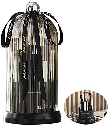 DASITON Make up Pinsel Organizer,360° Drehbar Kosmetik Organizer mit Deckel,Pinselhalter Kosmetik,Make up Pinsel Aufbewahrung mit 7 Fächern,Kosmetik Aufbewahrung,für Schminktisch,Badezimmer(Schwarz)