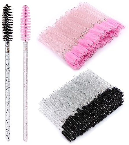 BORISCA 200 Piezas Cepillo de Pestañas Desechables Cepillo Cejas Cepillo para Pestañas Exquisito Cepillo de Máscara para Maquillaje Cepillo Extensiones de Pestañas para Cejas y Pestañas (Rosa+Negro)