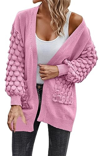 Winter Jumper Solid Knitted Loose Casual Women Top Coat Norwegian Cardigan Women, pink, XL