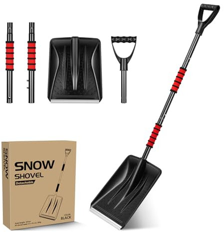 Yardwe Snow Shovel, Detachable Plastic Snow Shovel Portable Snow Ice Shovel Remover with D-Grip Handle and Aluminum Edge for Driveway Camping Car Garden