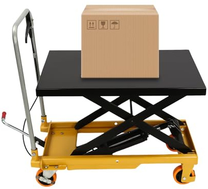 CheriMuMu Hydraulic Lift Cart, 500LBS Capacity Hydraulic Scissor Lift Table, Manual Single Scissor Hydraulic Lift with Locking Wheels for Material Handling and Transportation, Adjustable Height