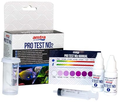 Amtra Pro Test NO2 - Test NO2 pour Aquariums, contrôle qualité Facile et Rapide des nitrites, pour Eau Douce et salée, avec échelle de référence, jusqu'à 60 Tests