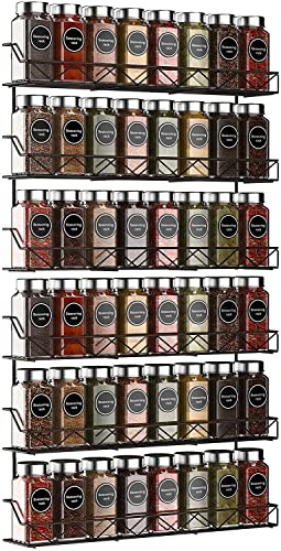 Mutool 2 Set Spice Racks Wall Mounted, Iron wire Large Spice Organizer for Jars Storage, Metal Chrome over door Spice Rack for Kitchen Wall, Inside Cupboard or Cabinet Doors (Black-)