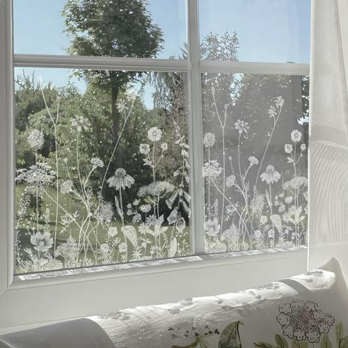 ChicSkin Kunstgeätztes Glas Folie, Gänseblümchen Wildblume beidseitig verdickt fensterfolien, milchglasfolie Fenster statische fensterfolie Geeignet für Wohnzimmer, Schlafzimmer, Küche 58X120CM