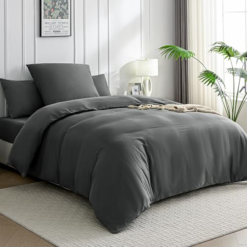 JELLYMONI Bettwäsche 135x200 Baumwolle Bettwäsche-Sets Dunkelgrau Oeko-Tex 100% Gewaschene Baumwolle Bettbezug mit Reißverschluss und Kissenbezug 80X80 mit Umschlag Weich 2-Teilige Bettwäsche