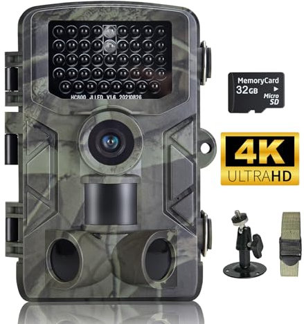 FunKind Wildkamera 4K 50MP, Wildtierkamera mit Nachtsicht Bewegungsmelder Weitwinkel 120°, 850nm IR LEDs Nachtsichtkamera, Nachtsicht bis zu 25 m, Jagdkamera mit 32 GB SD, Wasserdicht IP65
