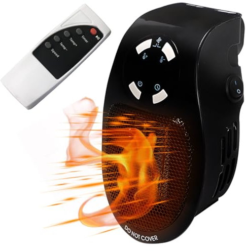 Hillylolly - Termoventilatore in ceramica, 500 W, riscaldamento elettrico, montaggio a parete, silenzioso, per bagno, camera (nero)