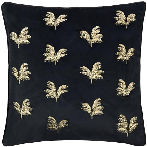 Paoletti Guilded Palms Embroidered Cushion Cover - Black - 45x45cm