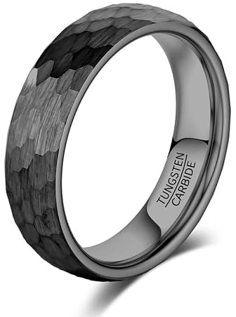 083BASE Anillo de carburo de tungsteno – 4mm/6mm/8mm de ancho, diseño martillado, acero o color negro, anillo de pareja o compromiso unisex, 57（16.9）, Carburo de tungsteno