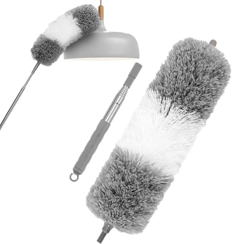 Microfiber duster - takfläktrengörare med förlängningsstång | Återanvändbar flexibel och flexibel dammvippa för högt i tak, möbler och takfläktar, borttagningsverktyg