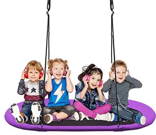 COSTWAY 60 inch Kids Nest Swing, Giant Platform Swing with Adjustable Hanging Ropes, 150kg Capacity Tree Swing Seat for Park Backyard Playground (Purple)