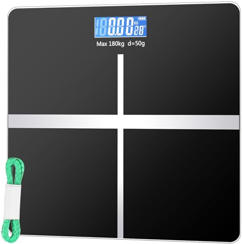 RWSRW Báscula De Baño Digital con Pantalla LCD Balanza Peso Corporal Capacidad Maxima 180 kg 26cm x 26cm Negro
