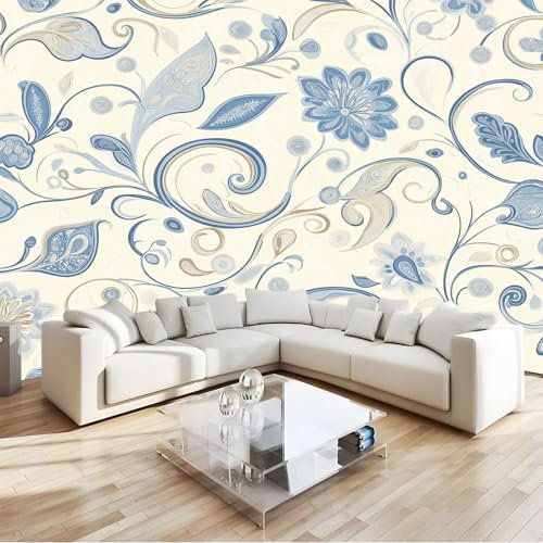 Papel Pintado Murales 200 x 140 cm Fondo De Pantalla Moderna Decoración Crema, Líneas De Impresión En Espiral Retro Art Papel tapiz fotográfico, Para Comedores Salones Habitaciones Fondo De Tv