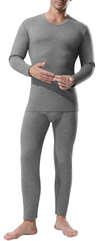 Channo Ropa Interior Térmica para Hombre: Camiseta Manga Larga y Pantalones Térmicos - Ideal para Correr y Esquiar Gris L