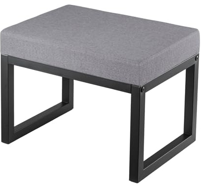 Small Foot Stool with Padded Seat Pouffe Stool Change Shoe Footrest Ottoman Footrest Extra Seating for Entryway for Living Room Bedroom Gray Blue