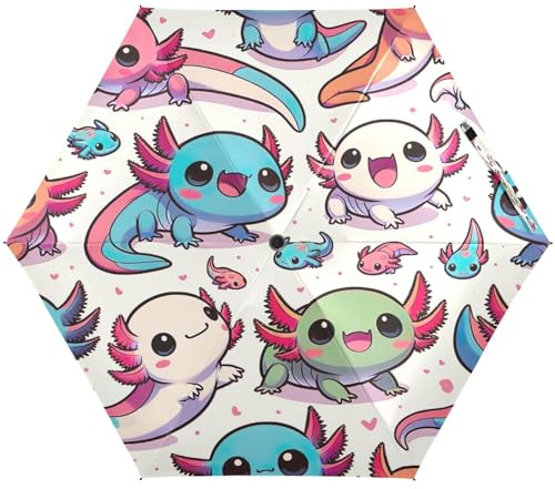 RPLIFE Compact Umbrella, Compact Size for Women Backpacks/Handbags, Travel Umbrellas for Sun, Cute Axolotl Cartoon