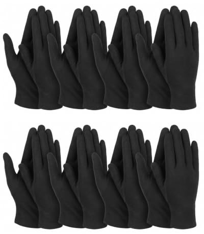 YIPFEN Guantes de Algodón Negros, 8 Pares, para Piel Sensible, Eczema y Dermatitis. Hidratantes Finos para Cremas y Cuidado Nocturno.