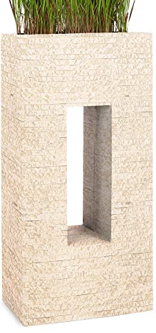 Pflanzwerk® Jardinera Fibra de Vidrio Vista Antiguo Arena 92x45x27cm *Maceta a Prueba de heladas* *Protección UV* *Calidad Europeo*