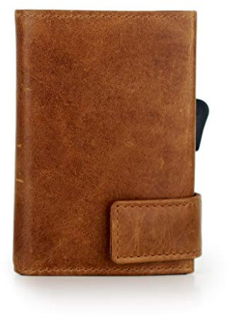 SecWal Kartenetui mit Münzfach Druckknopf (Cognac Braun)