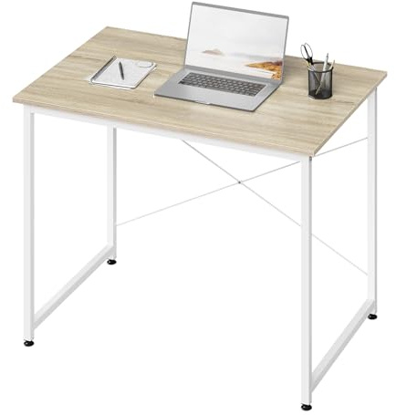 WOLTU Schreibtisch, Kleiner Computertisch, 80x60x70 cm, Bürotisch eckig, PC Tisch mit Metallgestell, für Büro Homeoffice Arbeitszimmer Schlafzimmer, aus Holzwerkstoff, Helle Eiche+Weiß