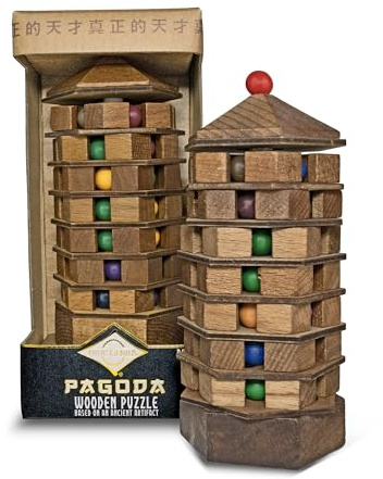 Rompecabezas Torre Pagoda China de Madera, Juego de Lógica con Esferas de Colores, Desde 8 Años