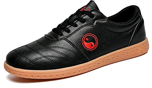 Classic Pink Unisex Tai Chi Wu SHU Kung Fu Schuhe Atmungsaktiv rutschfest Sport Fitnessstudio Sneaker zum Täglich Ausbildung Morgen Übungen Leder schwarz 44 EU