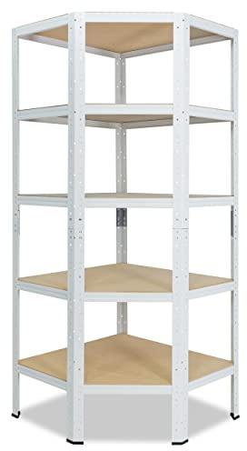shelfplaza® 200x70x45cm Home étagère d'angle Blanc/Etagere Angle en Metal 5 Niveaux/etagères d'angle avec capacité Charge 175kg par Niveau/Etagere d'angle comme Etagere Rangement
