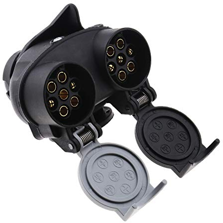 Create idea Prise de remorque 13 à 7 broches 12 N 12S double adaptateur convertisseur prise européenne pour voiture, remorque, camion, barre d'attelage 12 V étanche noir