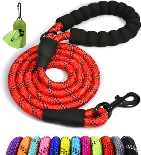 Taglory Guinzaglio per Cani, Strong Dog guinzaglio con Comoda Impugnatura Imbottita e Altamente Riflettente Fili per Cani di Taglia Media e Grande, Lungo 1,5 m, Rosso