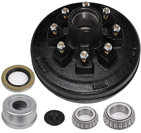 ECCPP Boat Trailer Brake Drum Hub Kit 12X2 8 Bolt 25580&14125A Black Spindle 7000lb Silver 8 on 6.5 BC - 22004K