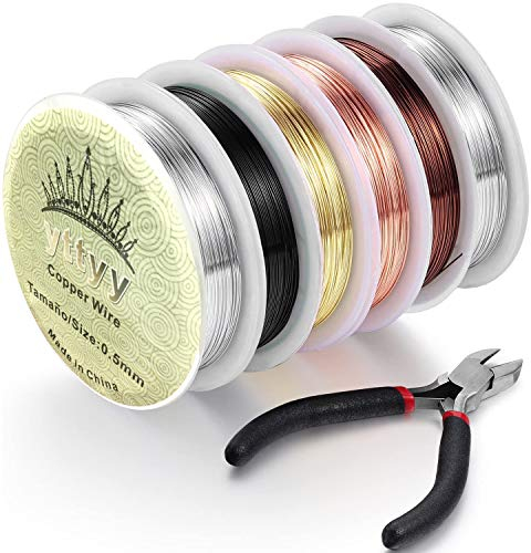 POTUANOT 0.5 mm/24 Gauge Craft Wire Kupferdraht,Deko-Draht zum Basteln,für Schmuck Craft,Schmuckdraht,farbig lackierter Kupferdraht(5 Farben, Insgesamt 120 Meter)