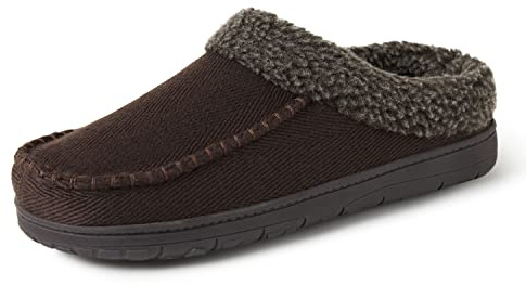 Dearfoams Men's Indoor/Outdoor Breathable Memory Foam Clog Offered in Wide Widths, Coffee (Twill), Medium