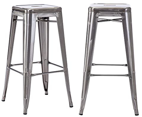 DUHOME Tabouret de Bar Industriel Chaise Salle à Manger Lot de 2 Tabouret Empilables Siège Bistrot Cadre en Métal pour Cuisine Restaurants (Métallique, 76cm)