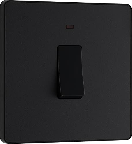 BG Electrical Single Wall Switch with LED Power Indicator, Double Pole, Screwless Front Plate, Round Edges, Evolve, Matt Black, 20A, PCDMB31B