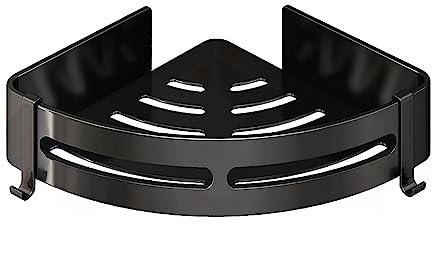 Vebetter Estantes para Ducha, Esquinero Ducha, Estante de Ducha Sin Taladrar en Metal con 2 Ganchos Estanteria Rinconera Cestas Antióxido Esquina Estantería Baño con Pegatinas para Baño, Negro.