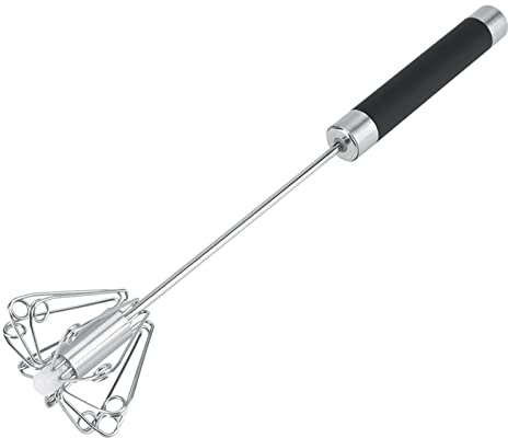 Haosie Semi Automatic Egg Whisk, Rotatable Push Down Egg Beater, Stainless Steel, 9.45 2.17in, for Blending, Whisking, Beating & Stirring