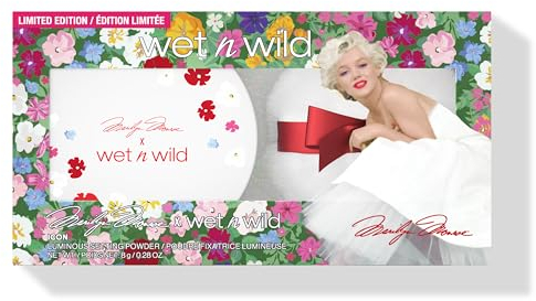 Wet n Wild Marilyn Monroe Icon Setting Powder, Cipria Trasparente Fissante con Vitamina E e Perle per un Effetto Luminoso, Include Spugna Morbida per l'Applicazione