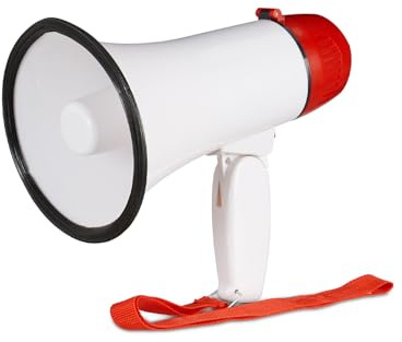Avilia Megáfono para Aficionados con 2 Funciones – Megáfono para animar y Eventos con Modo Voz y canción, 23 x 14,6 x 14,2 cm, 5 W, Blanco y Rojo