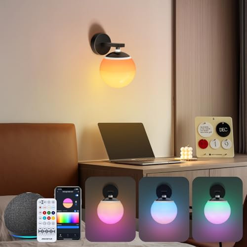 Aigostar Mesh - Lamparas de Pared Interior Inteligente LED con Bluetooth Mesh, Compatible con Alexa, Control de Colores por Capas, 8W, 800LM, 2700K-6500K y RGB Regulable, para Dormitorio/Sala/Comedor