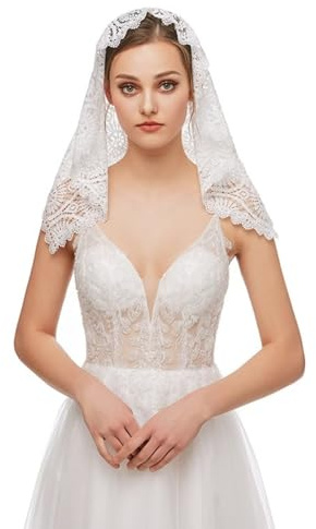 runrayay Iglesia católica Cubierta de Cabeza, Sombrero Floral Lado de la Iglesia Mantilla Sombrero Velo de la Iglesia niña Velo de la Misa Latina, Blanco