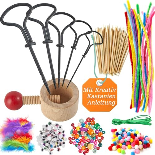 Miuezuth Chestnut Drill Bit Set with Chestnut Holder, 326-Piece Chestnut Craft Set for Children, 1.5-5 mm Hand Drill and DIY Accessories for Crafts Autumn Chestnut Men and Natural Materials